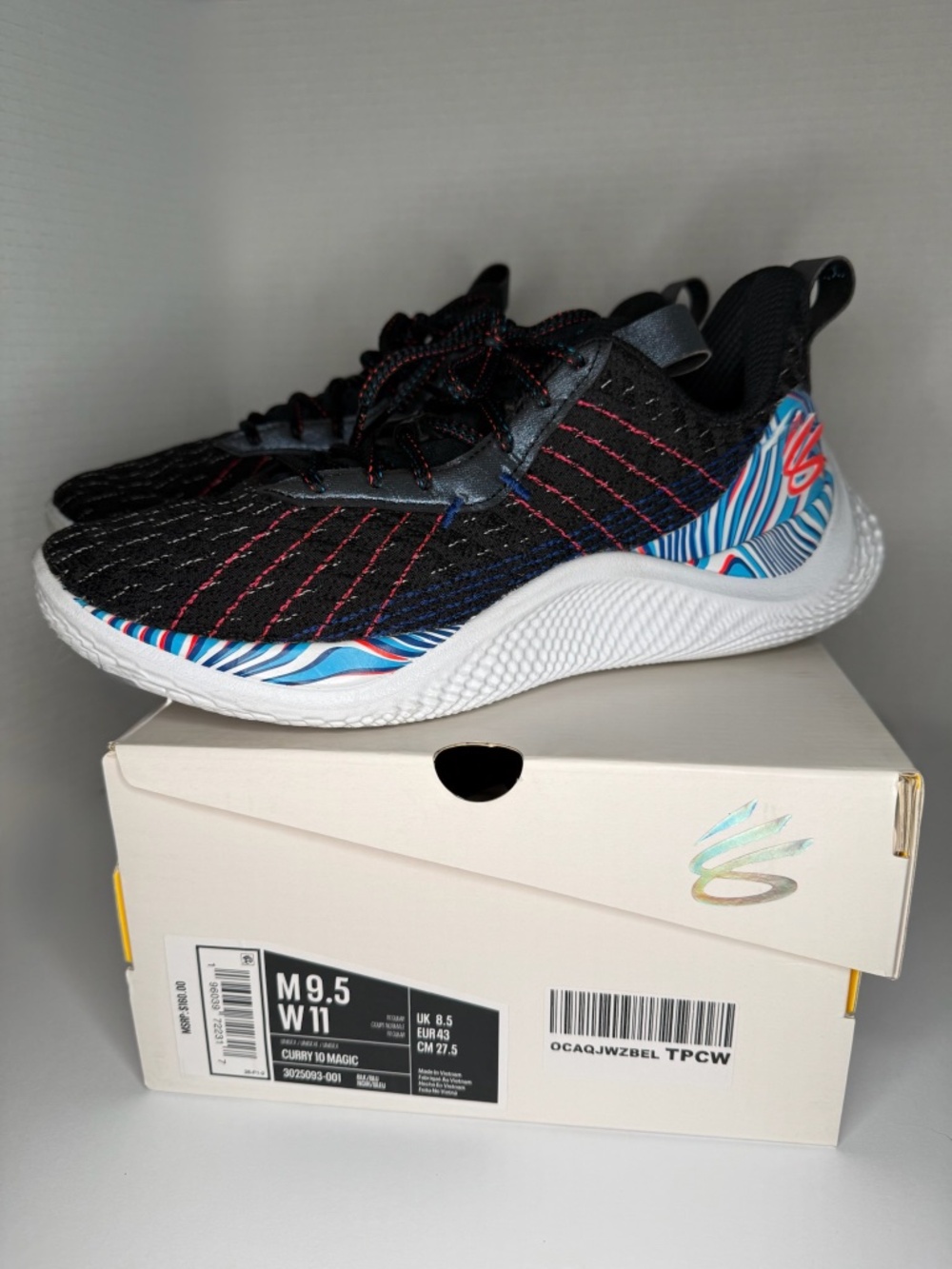 Under Armour Curry Flow 10 "Magic" Basketball Shoes - Black/Blue - Men's 9.5 / W